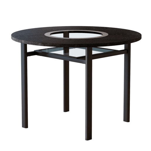 Mesa de jantar redonda 100 cm - minimalista, vidro cinzento, estrutura metálica - madeira preta