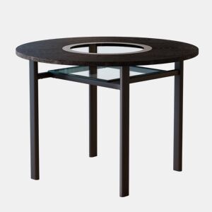 Mesa de jantar redonda 100 cm - minimalista, vidro cinzento, estrutura metálica - madeira preta