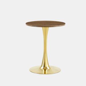 Mesa auxiliar redonda 60 cm - tampo em MDF com tecnologia termoformada, acabamento efeito madeira nogal, base metálica dourada - Nogal e Dourado