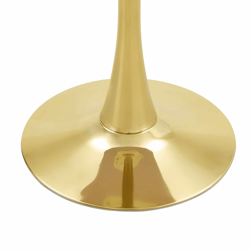 Mesa auxiliar redonda 60 cm - tampo em MDF com tecnologia termoformada, acabamento efeito madeira nogal, base metálica dourada - Nogal e Dourado