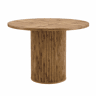Mesa de jantar redonda 100 cm - Superfície de 4 segmentos com padrão de madeira, pernas cilíndricas com arrumação, barra metálica e fecho de velcro - Cor madeira