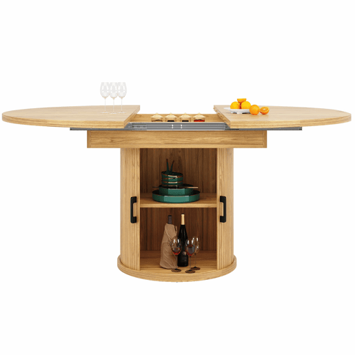 Mesa de jantar extensível - redonda a oval, 118-158 cm, para 6 pessoas - cor de madeira natural