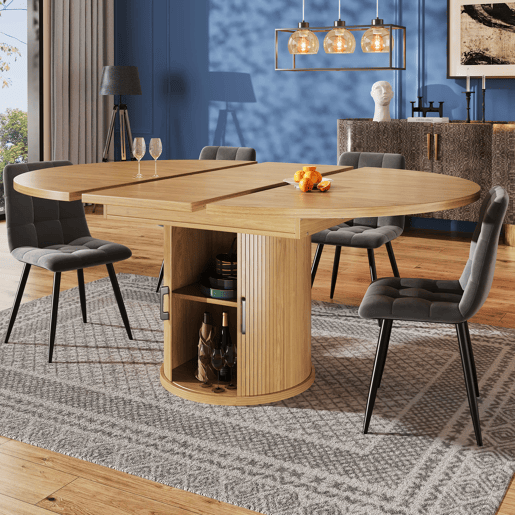 Mesa de jantar extensível - redonda a oval, 118-158 cm, para 6 pessoas - cor de madeira natural