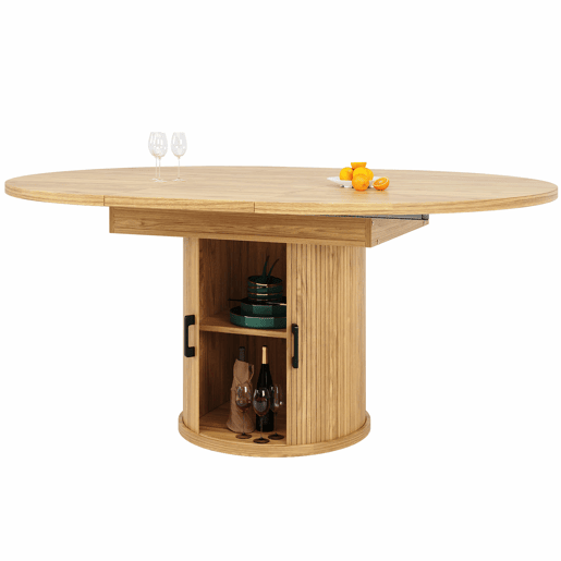 Mesa de jantar extensível - redonda a oval, 118-158 cm, para 6 pessoas - cor de madeira natural