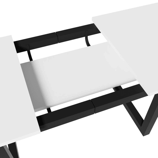 Mesa de jantar extensível L140180W80H75 - Estilo industrial, retangular, mesa de café, mesa moderna de ferro, multifuncional, MDF, Branco+Preto