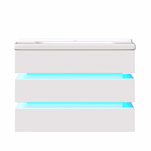 Móvel de casa de banho suspenso 60,5 x 47 cm - LED, lavatório em cerâmica, gavetas com fecho suave - Branco