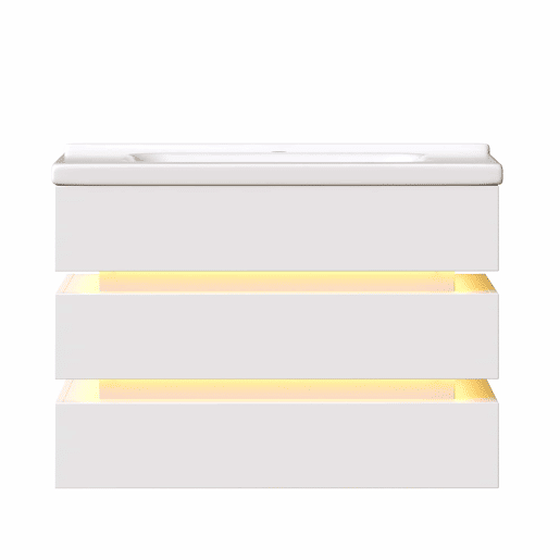 Móvel de casa de banho suspenso 60,5 x 47 cm - LED, lavatório em cerâmica, gavetas com fecho suave - Branco