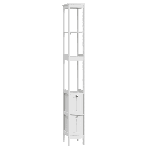 Armário alto para casa de banho 20x30x160 cm - estreito, 2 gavetas, 3 prateleiras - branco