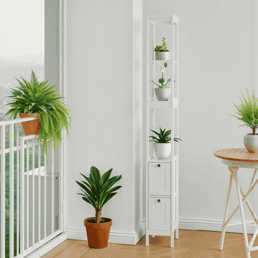 Armário alto para casa de banho 20x30x160 cm - estreito, 2 gavetas, 3 prateleiras - branco