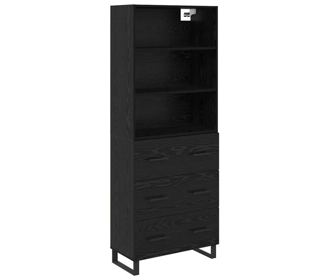 Aparador alto - mueble de almacenamiento con cajón roble negro 69,5 x 34 x 180 cm es477