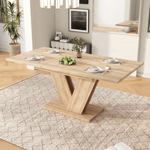 Mesa de jantar extensÃvel 140180x80 cm - 4-6 pessoas, tampo espesso, pernas em V, estilo simples - Carvalho Mesa de jantar extensÃvel 140180x80 cm - 4-6 pessoas, tampo espesso, pernas em V, estilo simples - Carvalho