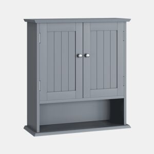 Armário de casa de banho com 2 portas - prateleiras abertas, armário para medicamentos de parede - cinzento claro
