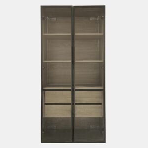 Conjunto de 2 armários de casa de banho 73 cm - Com luz, 2 gavetas grandes, 2 portas, porta de vidro - Natural