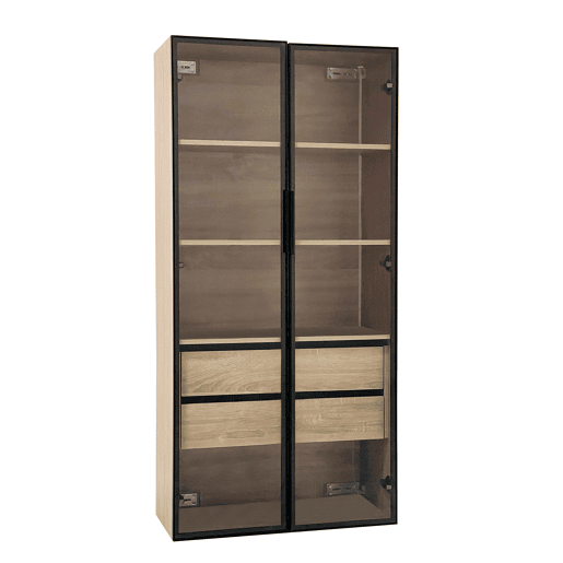 Conjunto de 2 armários de casa de banho 73 cm - Com luz, 2 gavetas grandes, 2 portas, porta de vidro - Natural