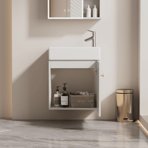 Móvel de casa de banho com lavatório e armário suspenso 46 cm - Móvel de casa de banho pequeno - Branco