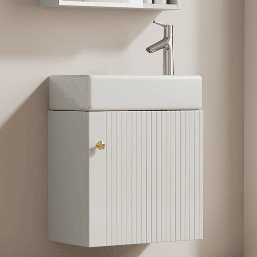 Móvel de casa de banho com lavatório e armário suspenso 46 cm - Móvel de casa de banho pequeno - Branco