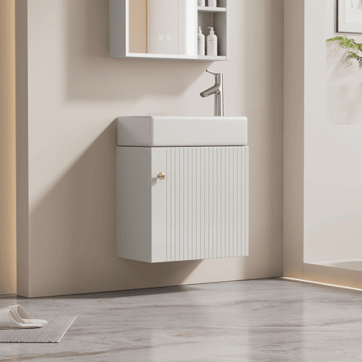 Móvel de casa de banho com lavatório e armário suspenso 46 cm - Móvel de casa de banho pequeno - Branco