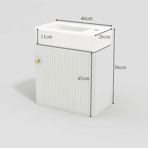 Móvel de casa de banho com lavatório e armário suspenso 46 cm - Móvel de casa de banho pequeno - Branco