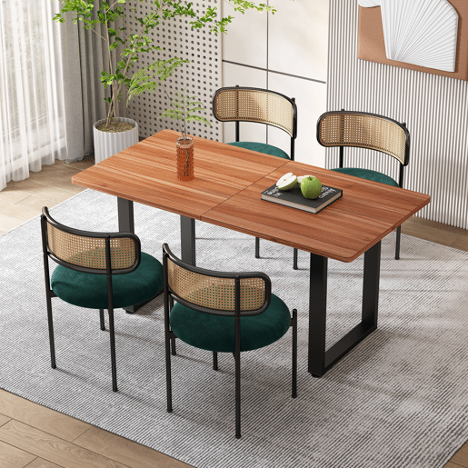 Cadeira de sala de jantar 4 unidades - Cadeira moderna com 4 pernas metálicas, cadeira de vime para sala de estar e quarto - Verde