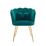 Conjunto de 2 cadeiras modernas de veludo - cadeiras para sala e casa de banho, encosto em forma de pétalas, pernas de metal dourado, almofada tipo borboleta - Verde