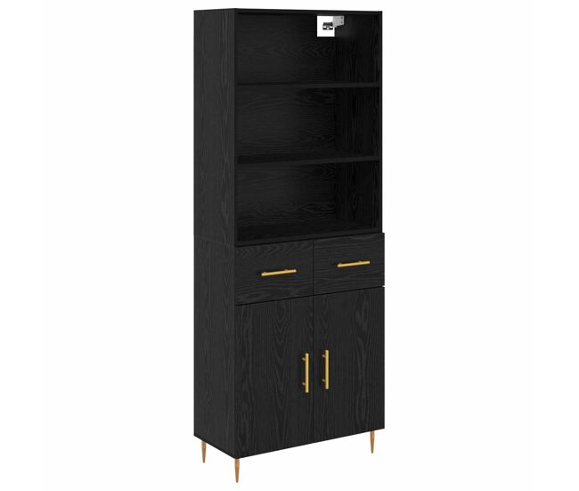 Aparador alto - mueble de almacenamiento con cajón roble negro 69,5 x 34 x 180 cm es470