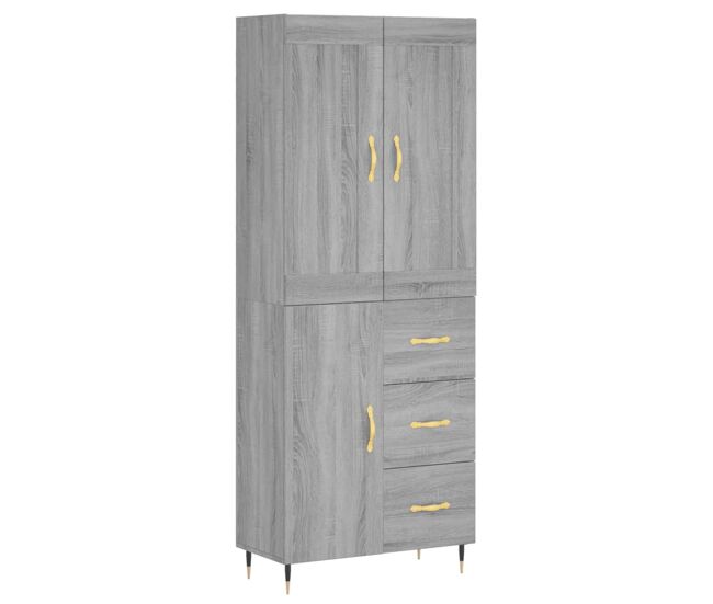 Aparador alto - mueble de almacenamiento madera contrachapada gris sonoma 69,5x34x180 cm es1136
