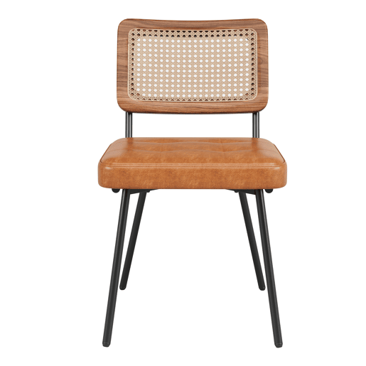 Cadeira de jantar 2 peças - Cadeira ergonómica retro - Rattan + Couro sintético - Castanho Cadeira de jantar 2 peças - Cadeira ergonómica retro - Rattan + Couro sintético - Castanho