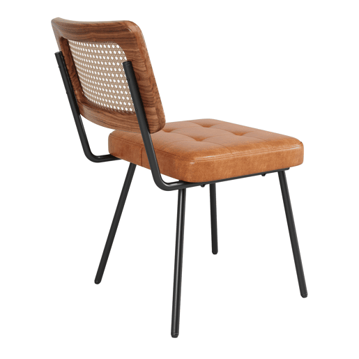Cadeira de jantar 2 peças - Cadeira ergonómica retro - Rattan + Couro sintético - Castanho Cadeira de jantar 2 peças - Cadeira ergonómica retro - Rattan + Couro sintético - Castanho
