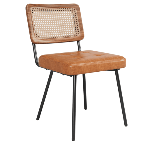 Cadeira de jantar 2 peças - Cadeira ergonómica retro - Rattan + Couro sintético - Castanho Cadeira de jantar 2 peças - Cadeira ergonómica retro - Rattan + Couro sintético - Castanho