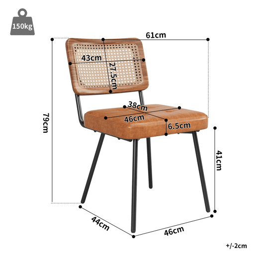 Cadeira de jantar 2 peças - Cadeira ergonómica retro - Rattan + Couro sintético - Castanho Cadeira de jantar 2 peças - Cadeira ergonómica retro - Rattan + Couro sintético - Castanho