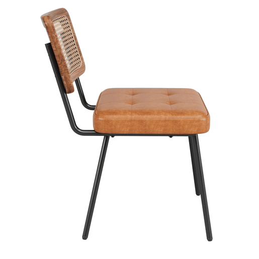 Cadeira de jantar 2 peças - Cadeira ergonómica retro - Rattan + Couro sintético - Castanho Cadeira de jantar 2 peças - Cadeira ergonómica retro - Rattan + Couro sintético - Castanho