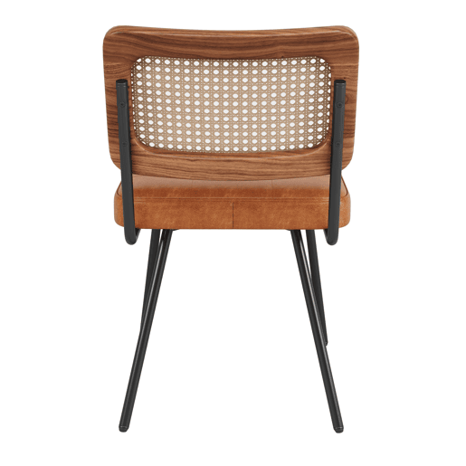 Cadeira de jantar 2 peças - Cadeira ergonómica retro - Rattan + Couro sintético - Castanho Cadeira de jantar 2 peças - Cadeira ergonómica retro - Rattan + Couro sintético - Castanho
