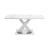 Mesa de jantar extensível 120-160 cm - Moderna, tampo em mármore branco + pernas em MDF X metal - Branco