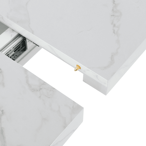 Mesa de jantar extensível 120-160 cm - Moderna, tampo em mármore branco + pernas em MDF X metal - Branco