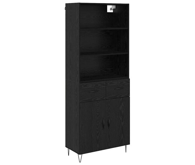 Aparador alto - mueble de almacenamiento con cajón 2 pcs roble negro madera de ingeniería es363