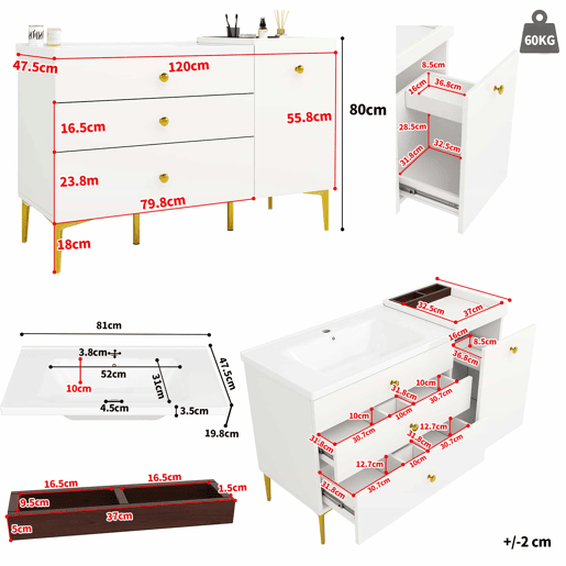 Móvel de casa de banho de 91,5 cm u2013 com lavatório em cerâmica, gavetas e armário, design moderno u2013 branco Móvel de casa de banho de 91,5 cm u2013 com lavatório em cerâmica, gavetas e armário, design moderno u2013 branco