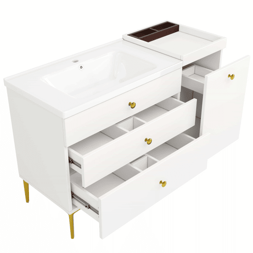 Móvel de casa de banho de 91,5 cm u2013 com lavatório em cerâmica, gavetas e armário, design moderno u2013 branco Móvel de casa de banho de 91,5 cm u2013 com lavatório em cerâmica, gavetas e armário, design moderno u2013 branco