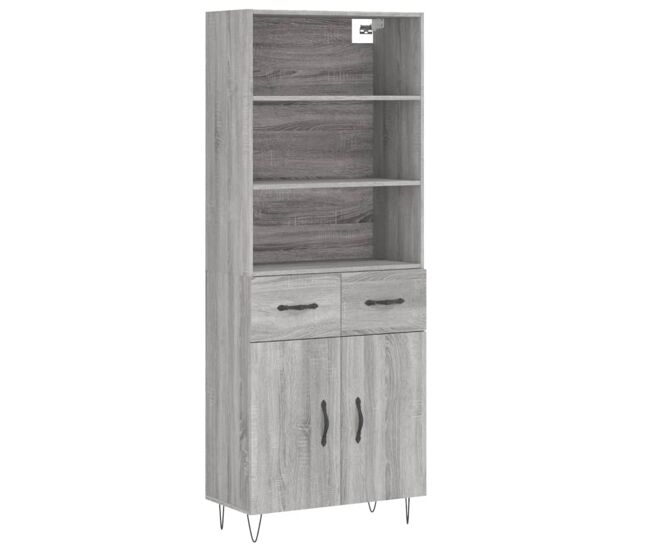 Aparador alto - mueble de almacenamiento madera contrachapada gris sonoma 69,5x34x180 cm es1150