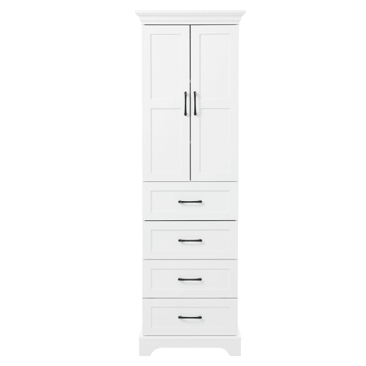 Armário de casa de banho 57x38x180 cm - 3 gavetas e prateleiras ajustáveis - branco