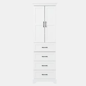 Armário de casa de banho 57x38x180 cm - 3 gavetas e prateleiras ajustáveis - branco