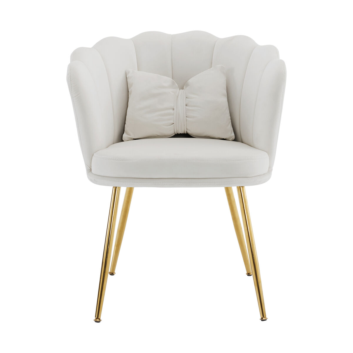 Set de 2 sillas modernas de terciopelo - sillas de salón, baño, con respaldo de pétalos, piernas de metal dorado y cojines de mariposa - beige