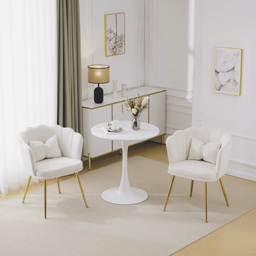 Conjunto de 2 cadeiras modernas de veludo - Cadeiras de sala, casa de banho, com encosto em pétalas, pernas de metal dourado e almofadas em forma de borboleta - Bege