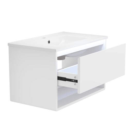 Móvel de casa de banho 76x46x45 cm - Suspensório, gaveta, prateleira aberta, sensor LED - Branco