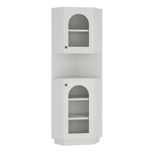 Móvel de casa de banho 45x45x166,5 cm - Esquina, luz LED, prateleiras ajustáveis, aberto - Branco