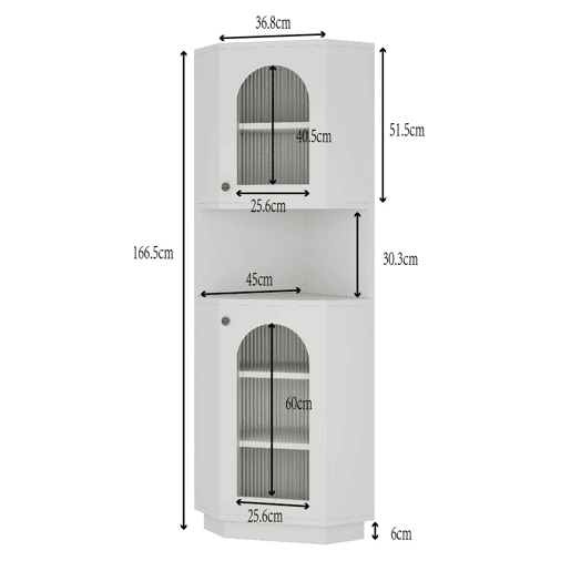 Móvel de casa de banho 45x45x166,5 cm - Esquina, luz LED, prateleiras ajustáveis, aberto - Branco