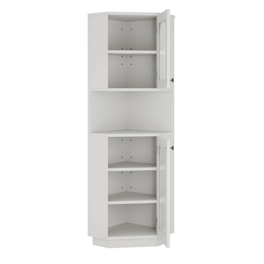 Móvel de casa de banho 45x45x166,5 cm - Esquina, luz LED, prateleiras ajustáveis, aberto - Branco