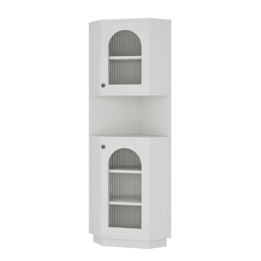 Móvel de casa de banho 45x45x166,5 cm - Esquina, luz LED, prateleiras ajustáveis, aberto - Branco