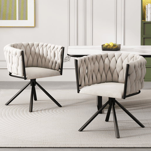 Cadeira de jantar individual - Poltrona luxuosa clara, com base de metal - Bege