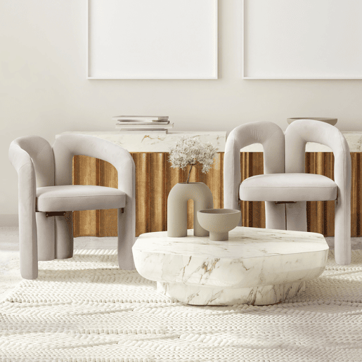 Cadeiras de jantar em veludo - 2 peças - design moderno, cadeiras decorativas estofadas - Bege
