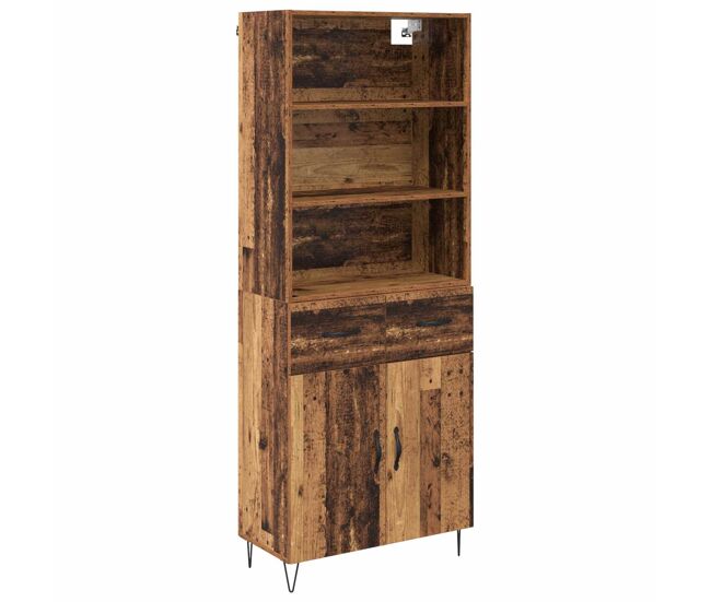Aparador alto - mueble de almacenamiento con cajón 2 pcs madera vieja madera de ingeniería es341